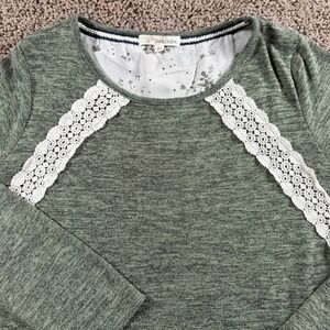 Rewind‎ Green Heathered Knit Lace Split Back Top Womens XL Floral Cottagecore